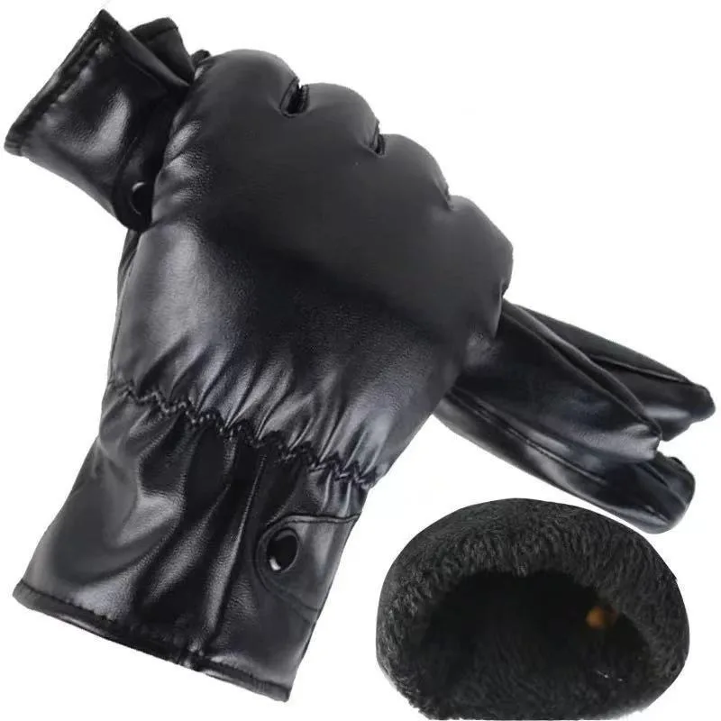 Winter Mode Schwarz PU Leder Handschuhe Männlichen Dünnen Stil Fahren Leder Männer Handschuhe Nicht-Slip Volle Finger Palm Touchscreen