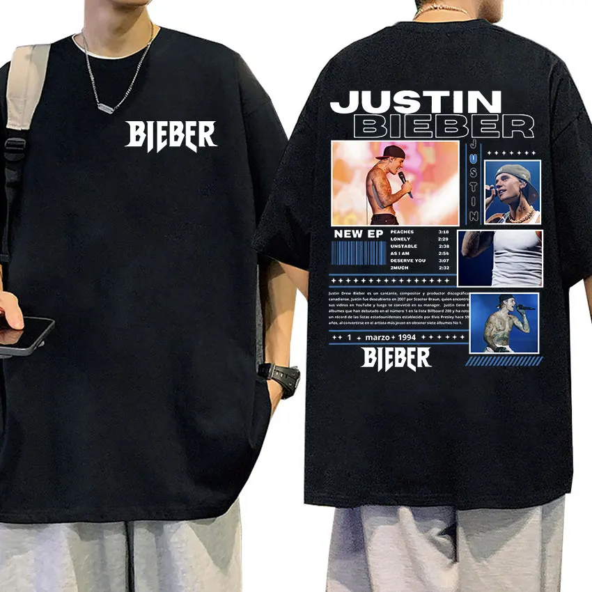 Rapper JUSTIN BIEBER Tour 2025 Graphic T Shirts Men's Retro High Quality Fashion T-shirt Hip Hop Clothing Oversized Cotton Tees