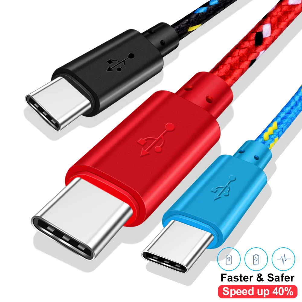USB A to Type C Nylon Braided Fast Charging Cable 1M 2M 3M Data Sync Cord for Samsung Xiaomi Huawei iPhone Android Phone