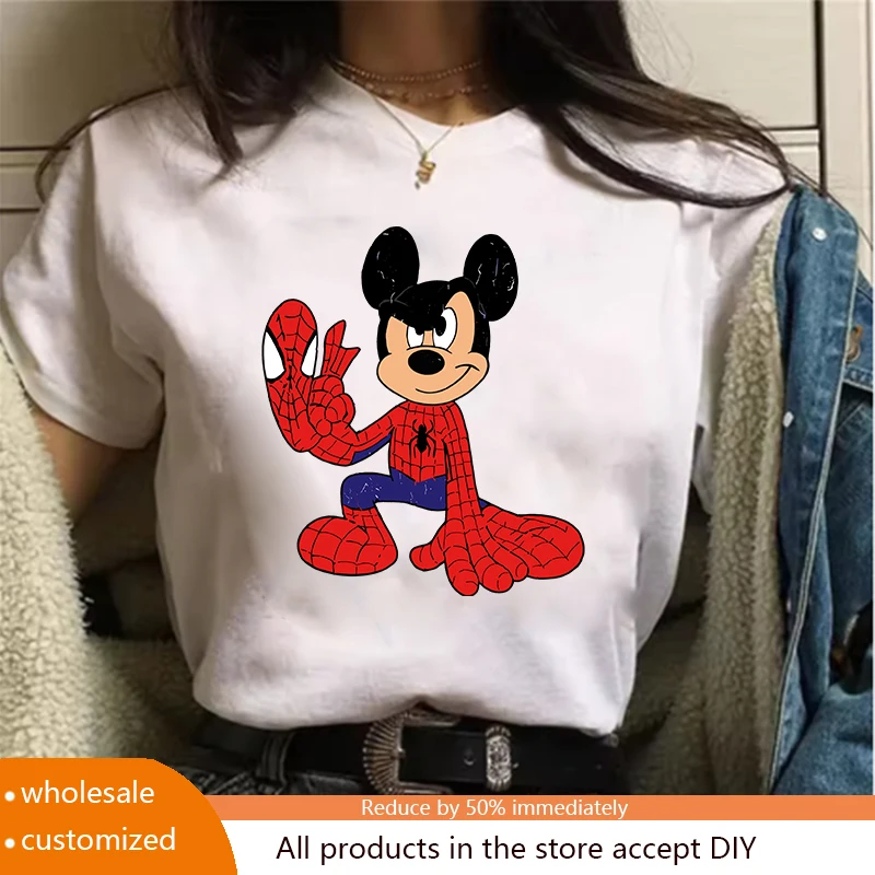 

Тенденции Disney Хэллоуин Алфая Микки Топ женские с принтом женские повседневные топы Y2k футболка модная спортивная одежда с героями мультфильмов