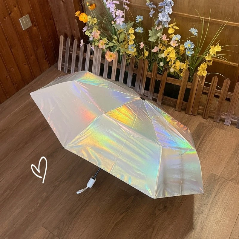 Holographic Laser Umbrella Sun & Rain Dual Use Foldable UV Protection Sunshade Umbrella