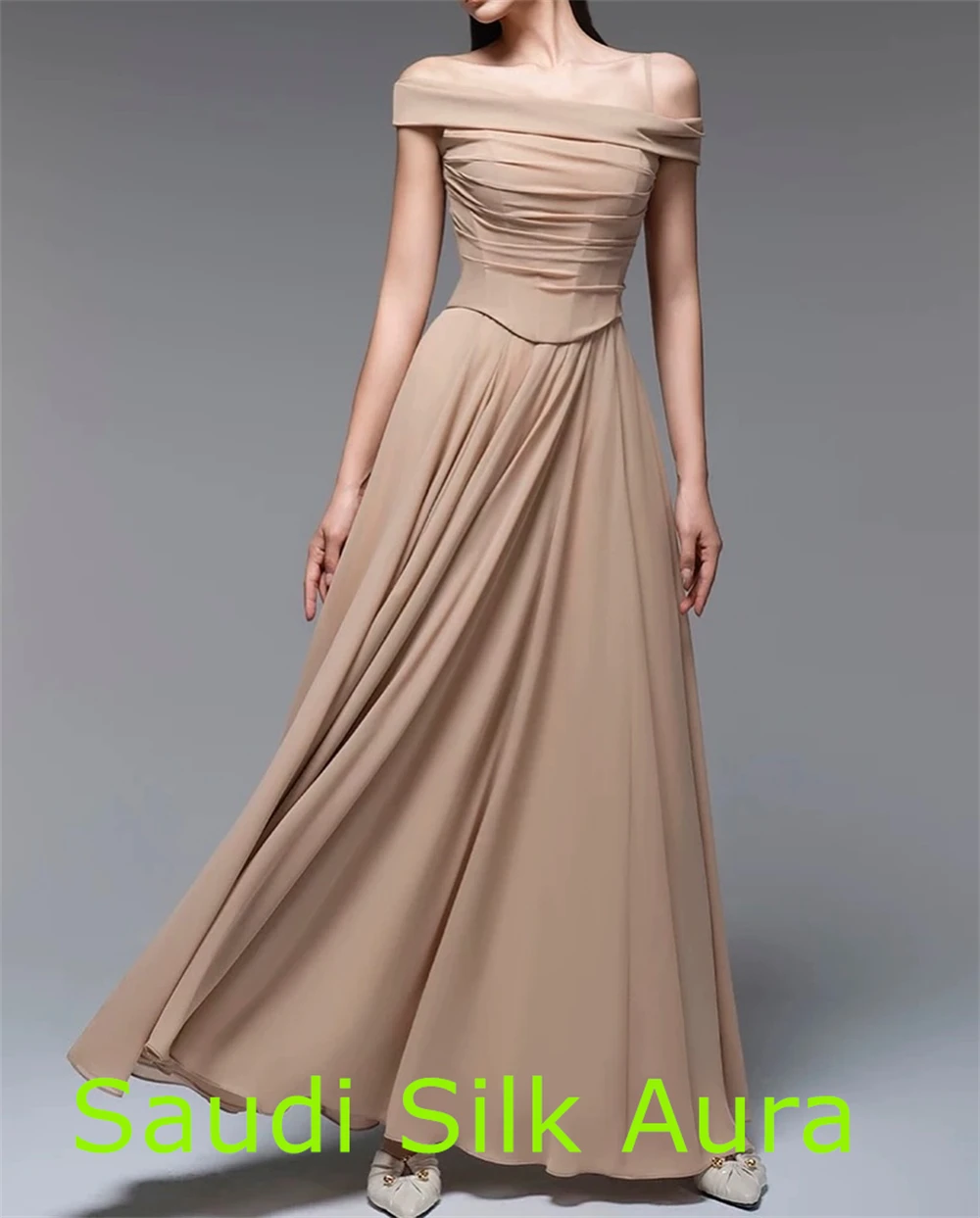 customizedCustomized Simple Chiffon Evening Dress Modern Square Collar Off the Shoulder Sleeveless Party Dress Temperament Celeb