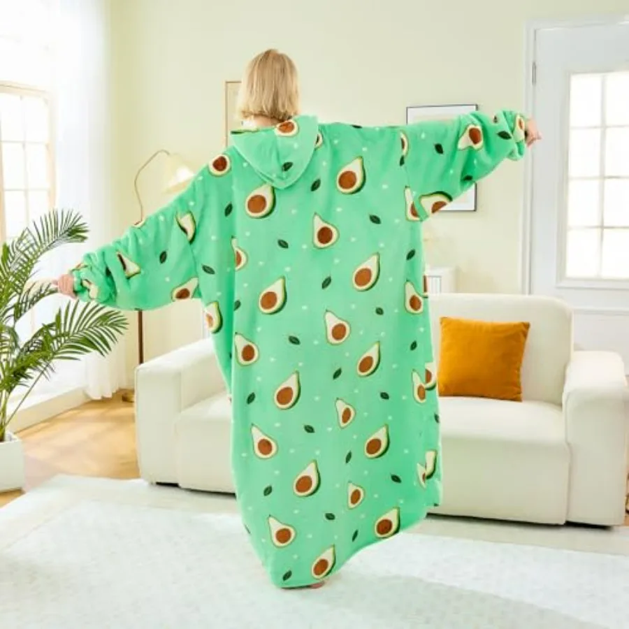 Moinlizy Wearable Blanket Hoodie, Long Thick Hooded Blanket Oversized for Adults Women Men with Pocket and Sleeves view 5