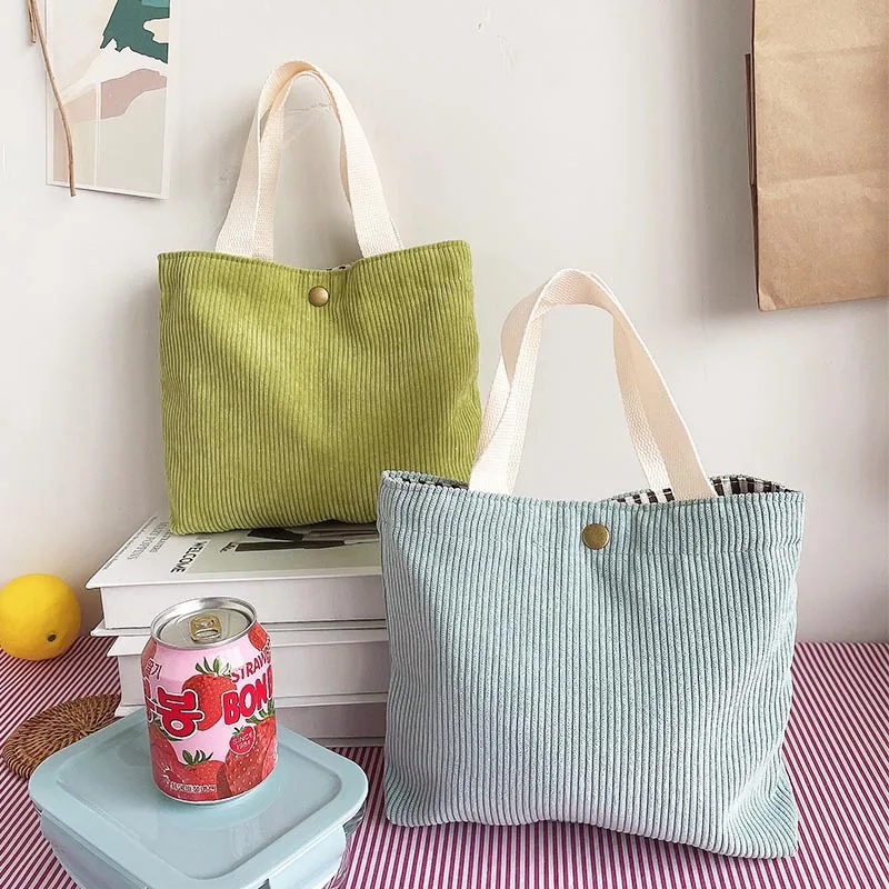 Lunch Bag Corduroy Canvas Lunch Box Drawstring Picnic Tote Eco Cotton Cloth Small Handbag Dinner Container Food Storage Bags