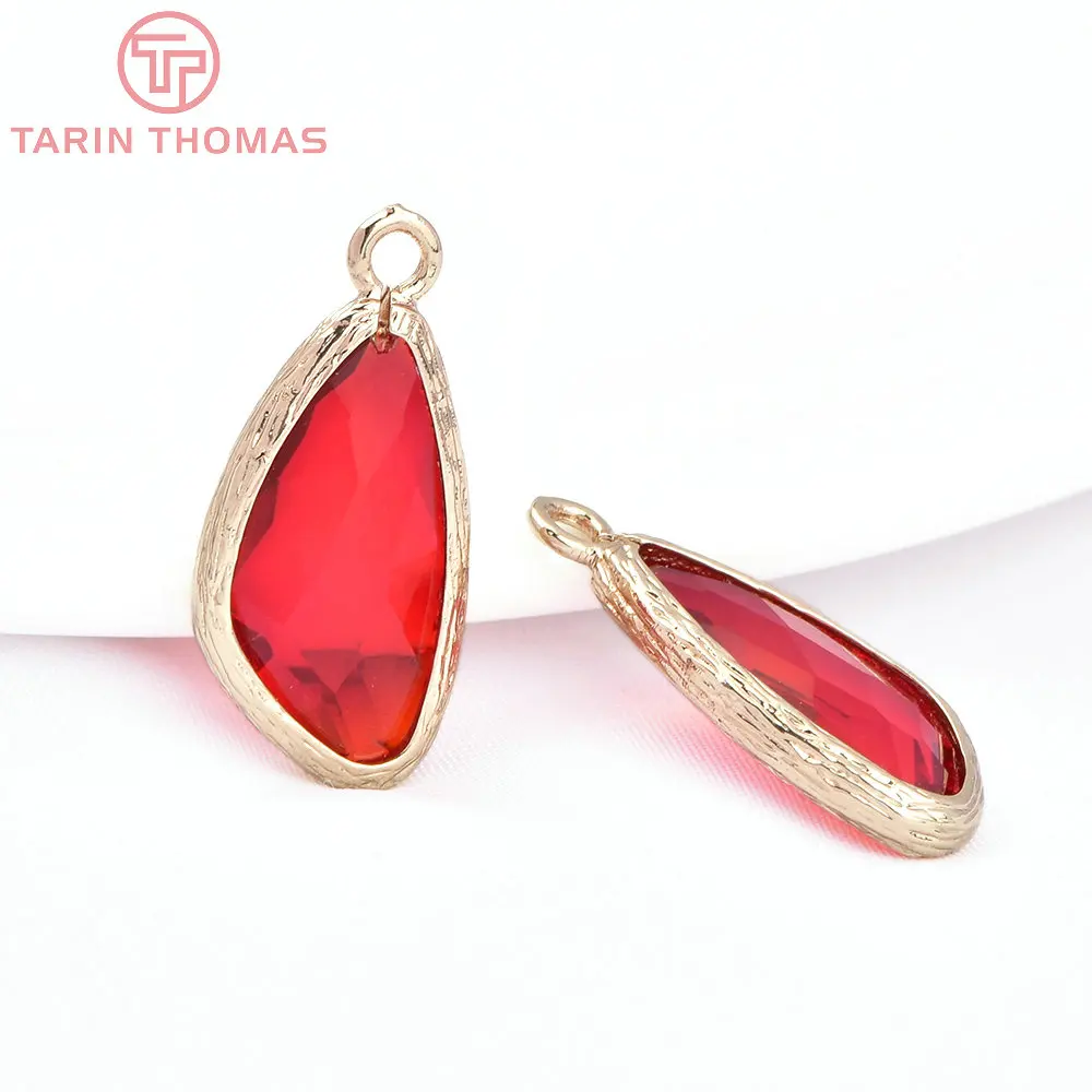 (1242)10PCS 23x11MM 24K Champagne Gold Color Brass and Glass Irregular Drop Shape Charms Pendants  Jewelry Findings Accessories