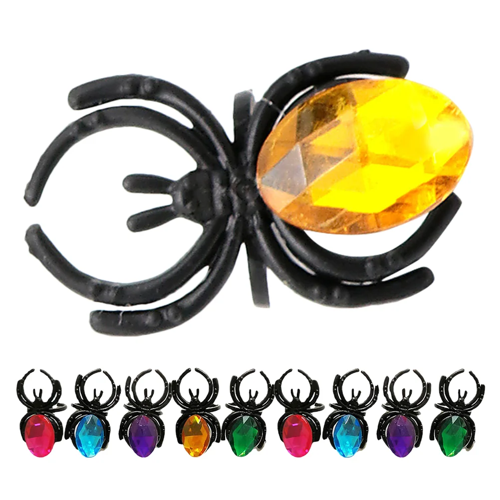 

20 Pcs Spider Ring The Halloween Party Favors Plastic Rings Assorted with Jewels ABS Bulk Child