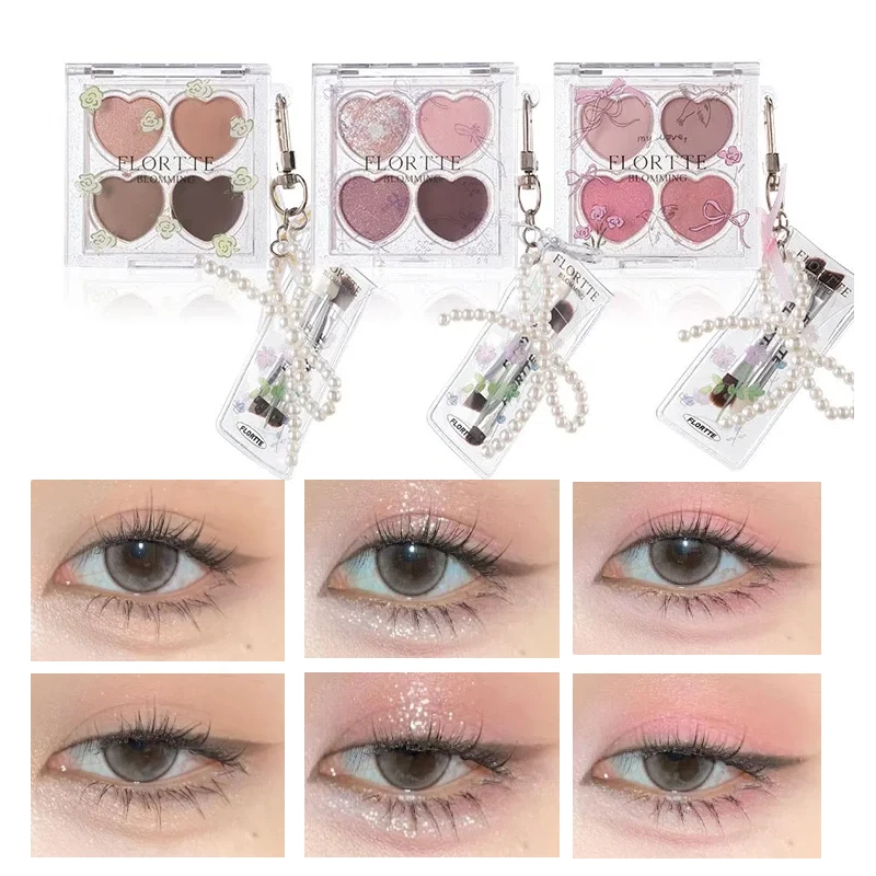 FLORTTE Oogschaduw 4-kleuren Matte Fijne Shimmer Multifunctioneel Draagbaar Palet Hoogtepunt Blusher Glitter Glanzend Gezicht Fleuren Make-up