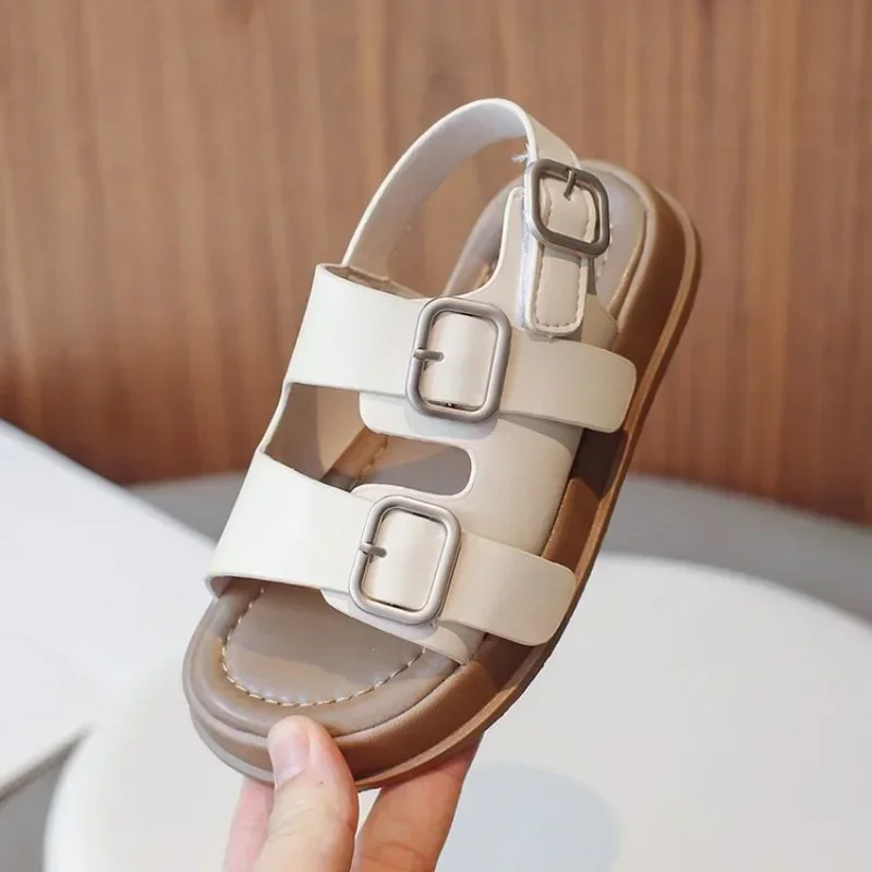 2024 Children\'s Sports Sandals Beige Open-toe Boys Girls Beach Shoes Black Soft Bottom Non-slip Fashion Hundred Kid Baby Sandals