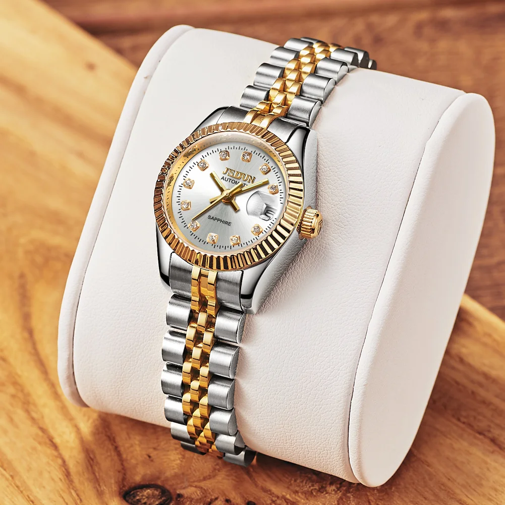 JSDUN Automatic Woman Watch Luxury Brand Original Sapphire Mirror Waterproof Auto Date Wrist Watch for Women Ladies Watches 8737