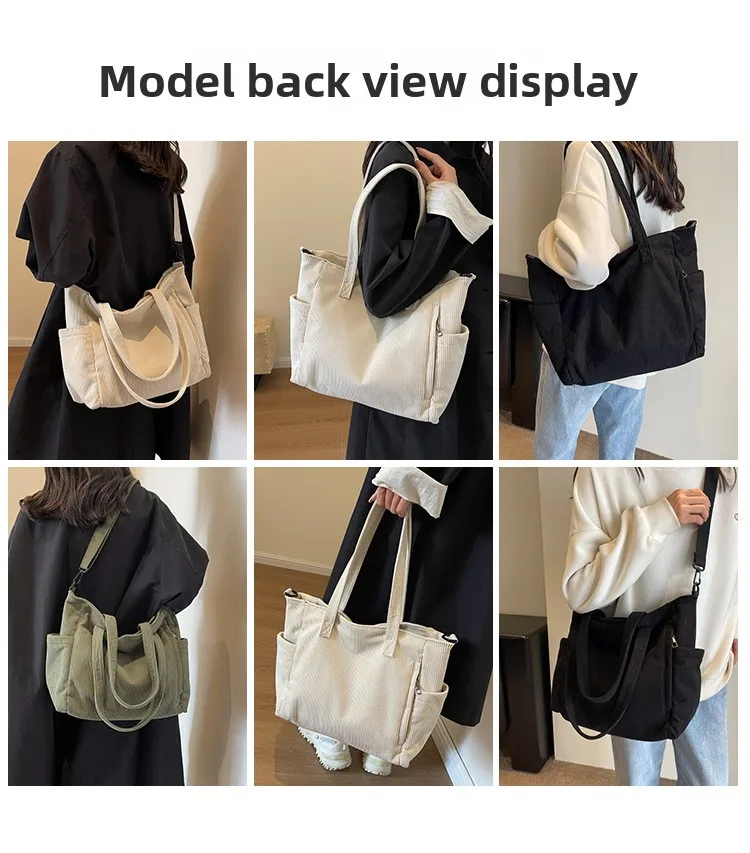 Neue Damen-Umhängetasche aus Cord, große Kapazität, Pendler-Tasche für Arbeit, Uni, tägliche Nutzung, Handtasche, Umhängetasche – Detail 8