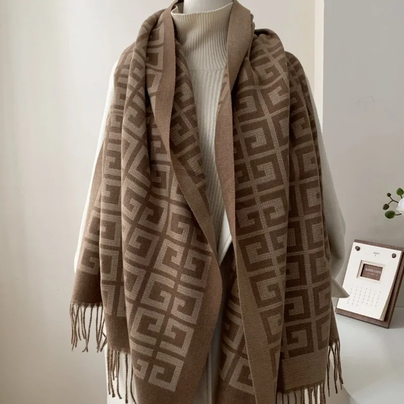 Luxury Two Way Scarf 2025 for Women Winter Warm Faux Wool Blend Reversible Wrap Elegant Design Christmas Gift Free Shipping