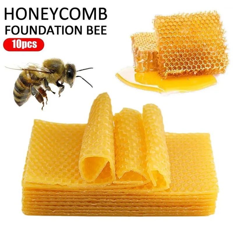 10pcs Bee Wax Foundation Bee Hive Wax Frames Base Sheets Bee Comb Honey Frame Beeswax Sheets Beekeeper Equipment