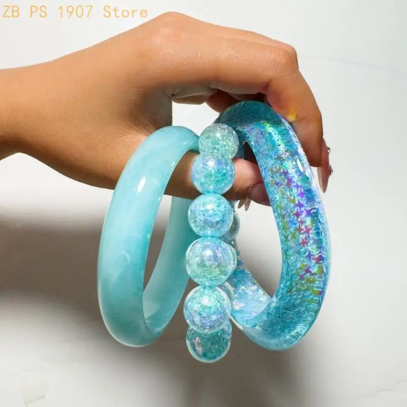 Pack Of 1 Set Colorful Glitter Stacking Bangle Beaded Bracelet Set For Women Lightweight Resin Fashion Jewelry 55KA
