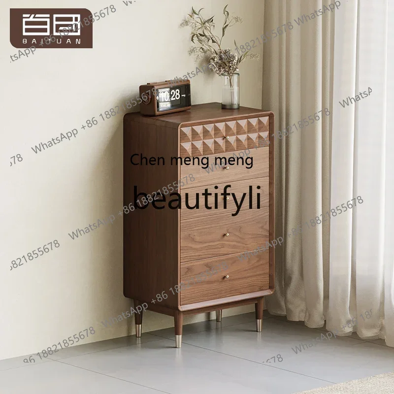 M178 New Chinese style North American black walnut, solid wood chest of drawers, bedroom, living room storage locker