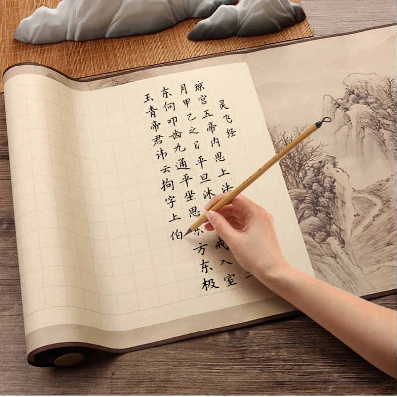 白紙格子熟成宣紙掛け軸凌飛卿楷書筆書き中国書道ライスペーパー