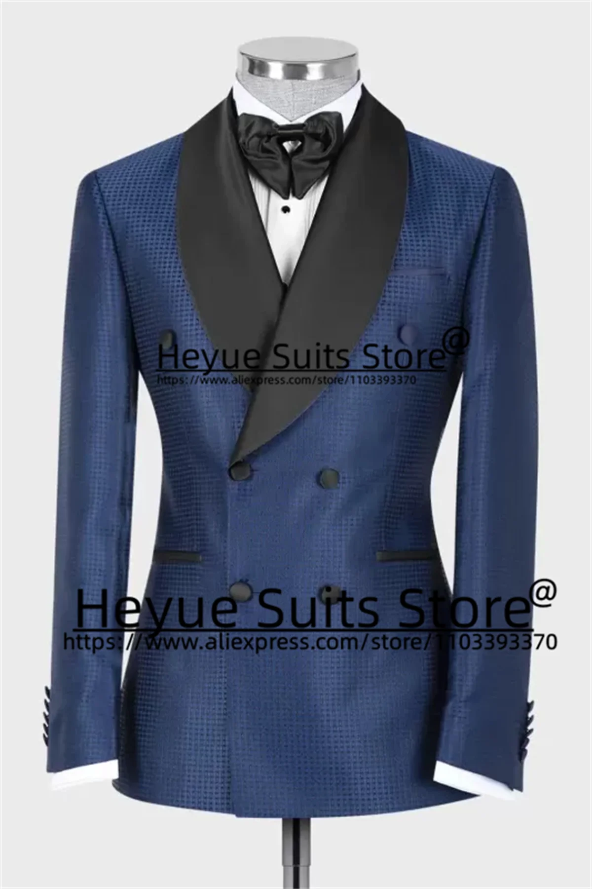 

Business Navy Blue Luxuly Men Suits Slim Fit Black Shawl Lapel Groom Tuxedos 2 Pieces Sets High Qublity Male Blazers Ropa Hombre