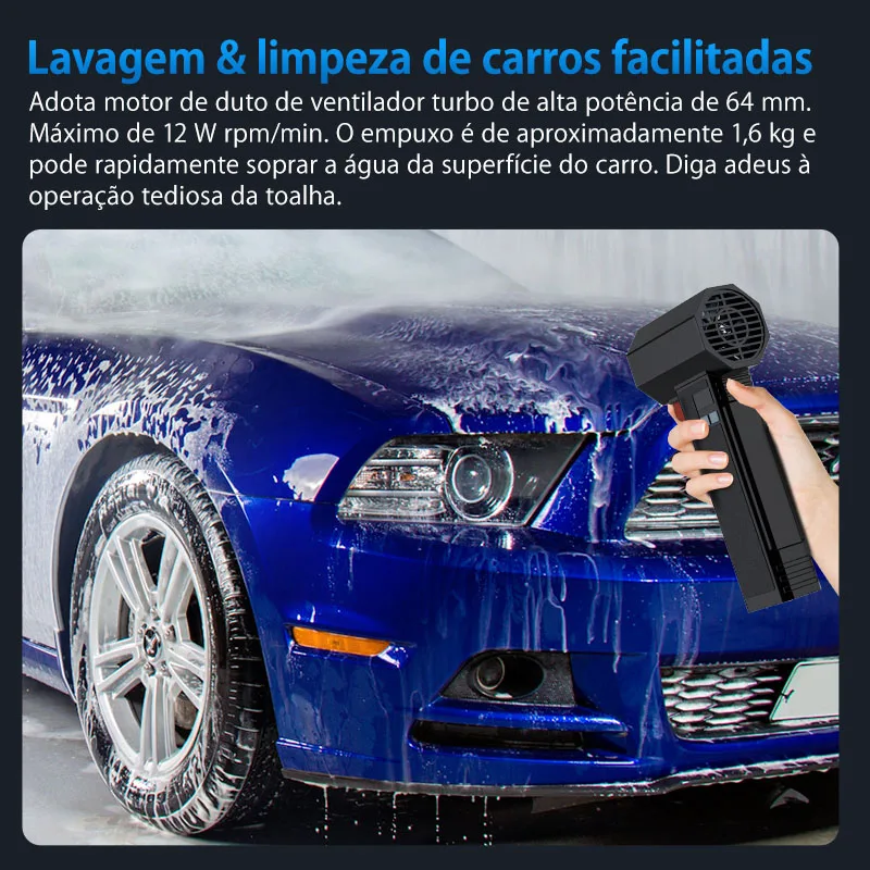 منفاخ أوراق كهربائي لاسلكي للغاية للفناء ، مجفف توربو للسيارات ، مروحة إعصار توربو ، دفع فوري ، 4 سرعتان ، 64