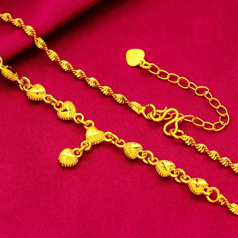 

24K Gold Love Water Rippled Necklace AU999 Full Gold, Gentle and Eye-Sighted