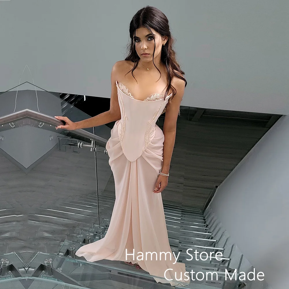 Chiffon Mermaid Evening Dress Sweetheart Customized Corset Prom Dresses Sweep Train Saudi Arabian Formal Party Gown for Lady