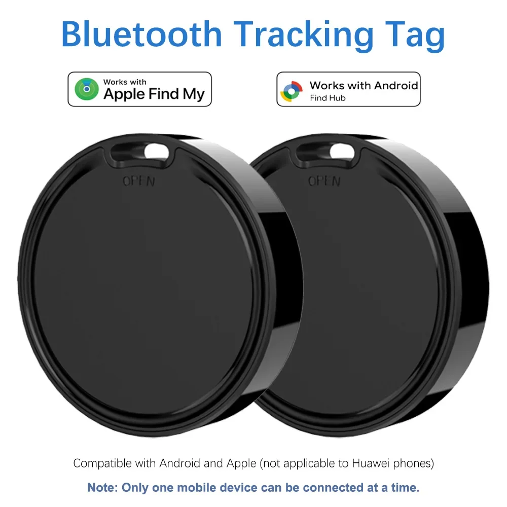 Black Dual System Tracker for iOS Android Bluetooth Tracking Tag Item Locator F8 work with iOS Find My or Google Find Hub App