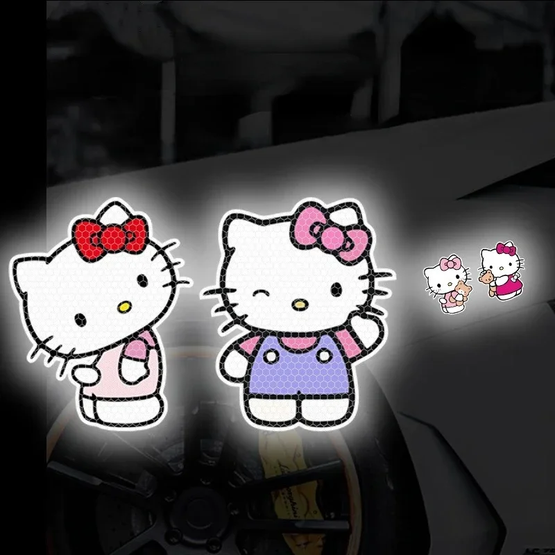 Sanrio Cartoon Reflective Sticker Cute Electric Vehicle Motorcycle Body Decoration Car Helmet Warning Decal Hello Kitty Stickers