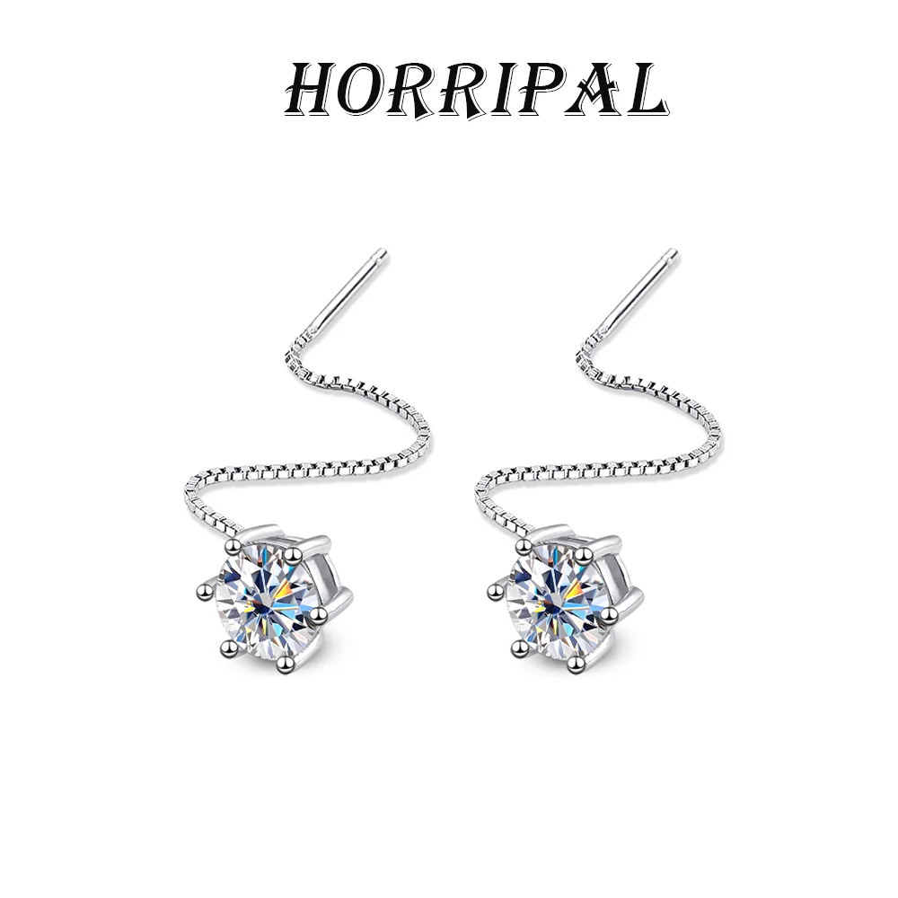 

HORRIPAL D VVS1 Moissanite Diamond Drop Earring For Women S925 Silver GRA Long Tassel Hanging Eardrops Gentle Party Fine Jewelry
