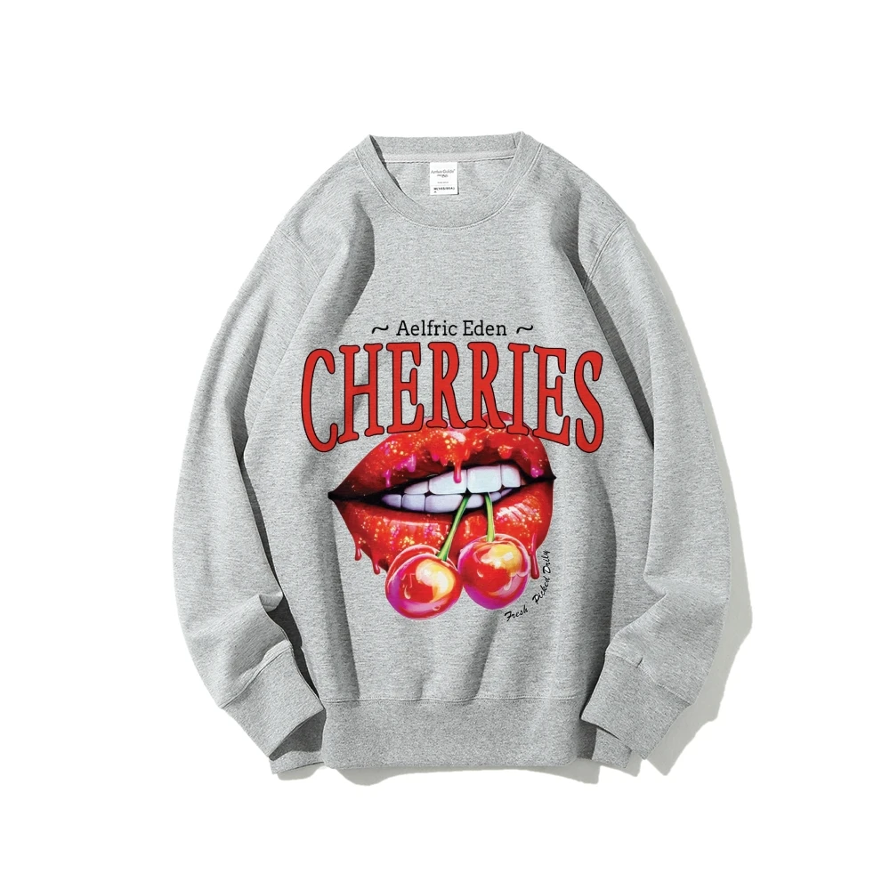 Women's Funny Printed Sweatshirt Long Sleeve Crewneck Casual Loose Vintage Cherries Graphic Pullover Tops Clothing