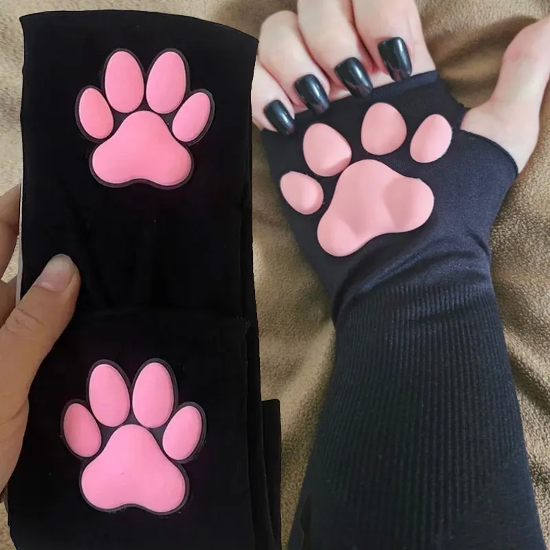 

1 пара солнцезащитных рукавов с кошачьими когтями для женщин и девочек, милые перчатки без пальцев с кошачьими лапами, перчатки в стиле Лолиты, варежки для косплея на Хэллоуин