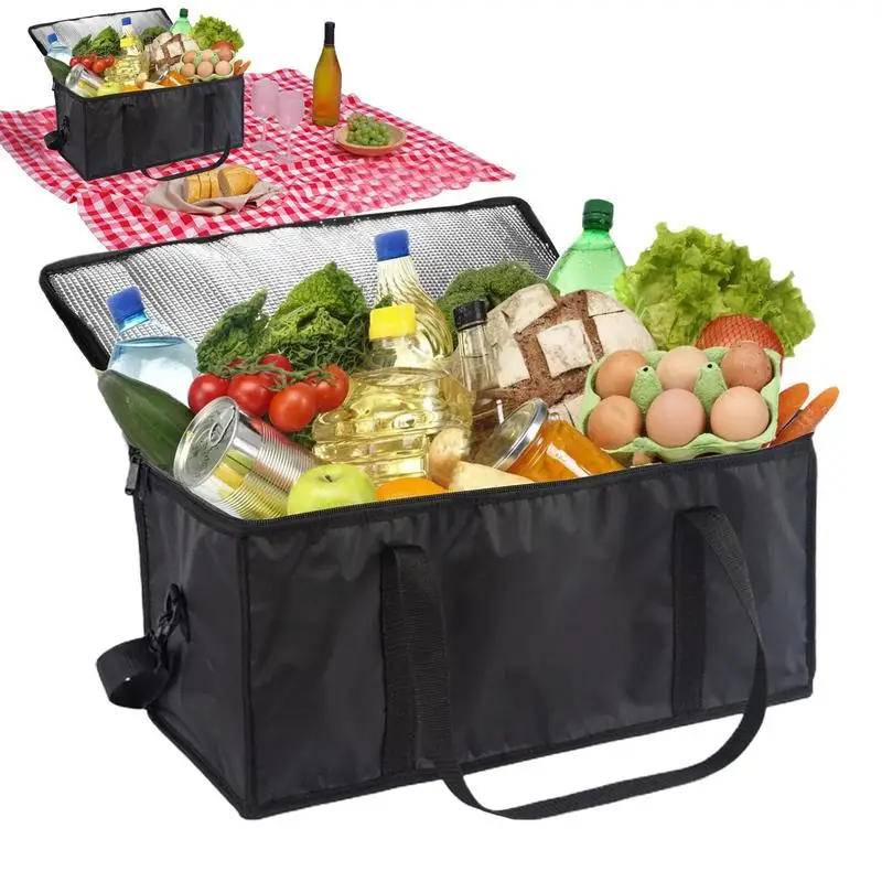 Large Capacity Insulated Grocery Bags Foldable Reusable Soft Cooler Bag Lightweight Hot Cold Takeout Food Delivery Bag