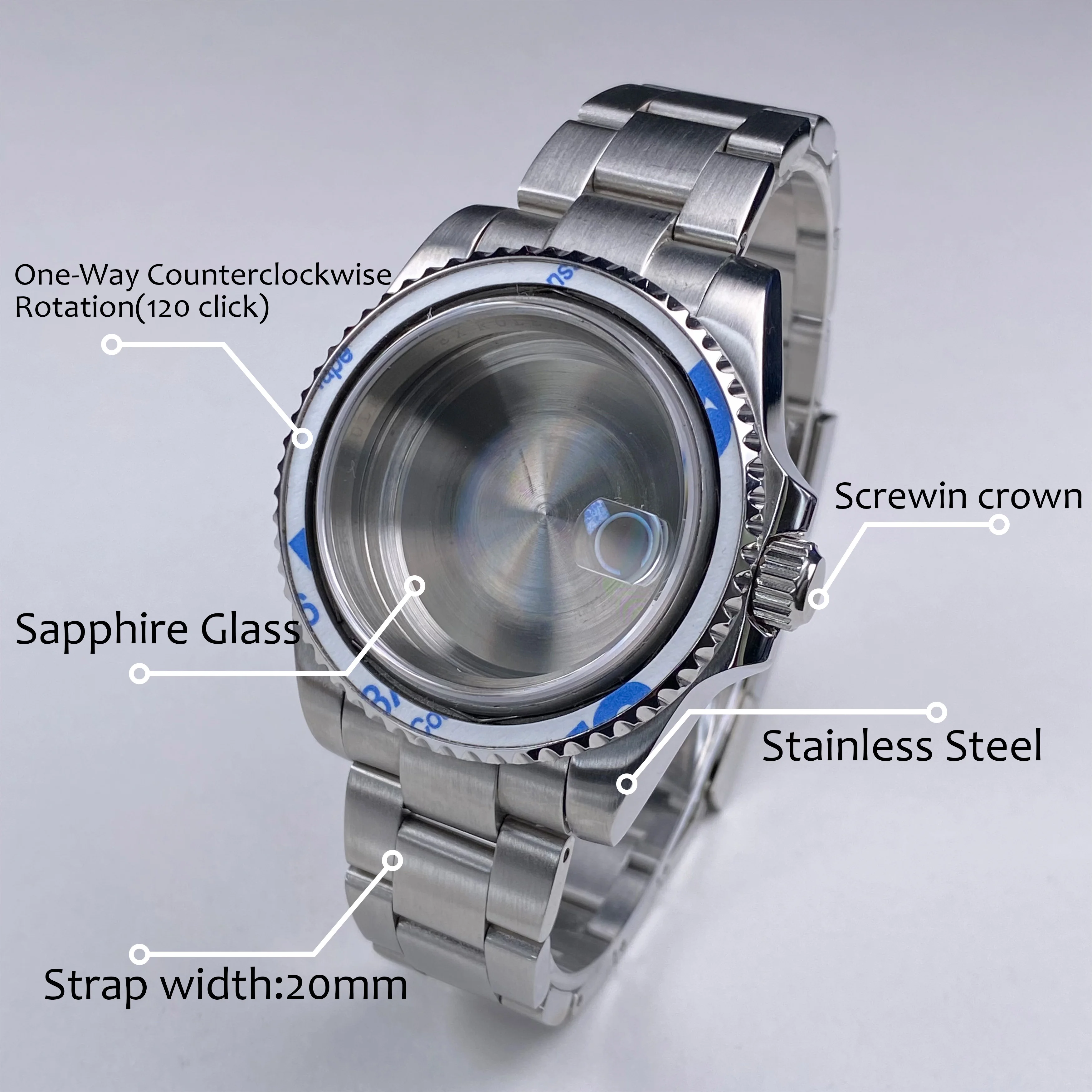 NH35 40mm watch Case SUB Carbon fiber Bezel Stainless Steel Sapphire Glass 120 clicks fit NH34 NH35 NH36 Movement watch Case