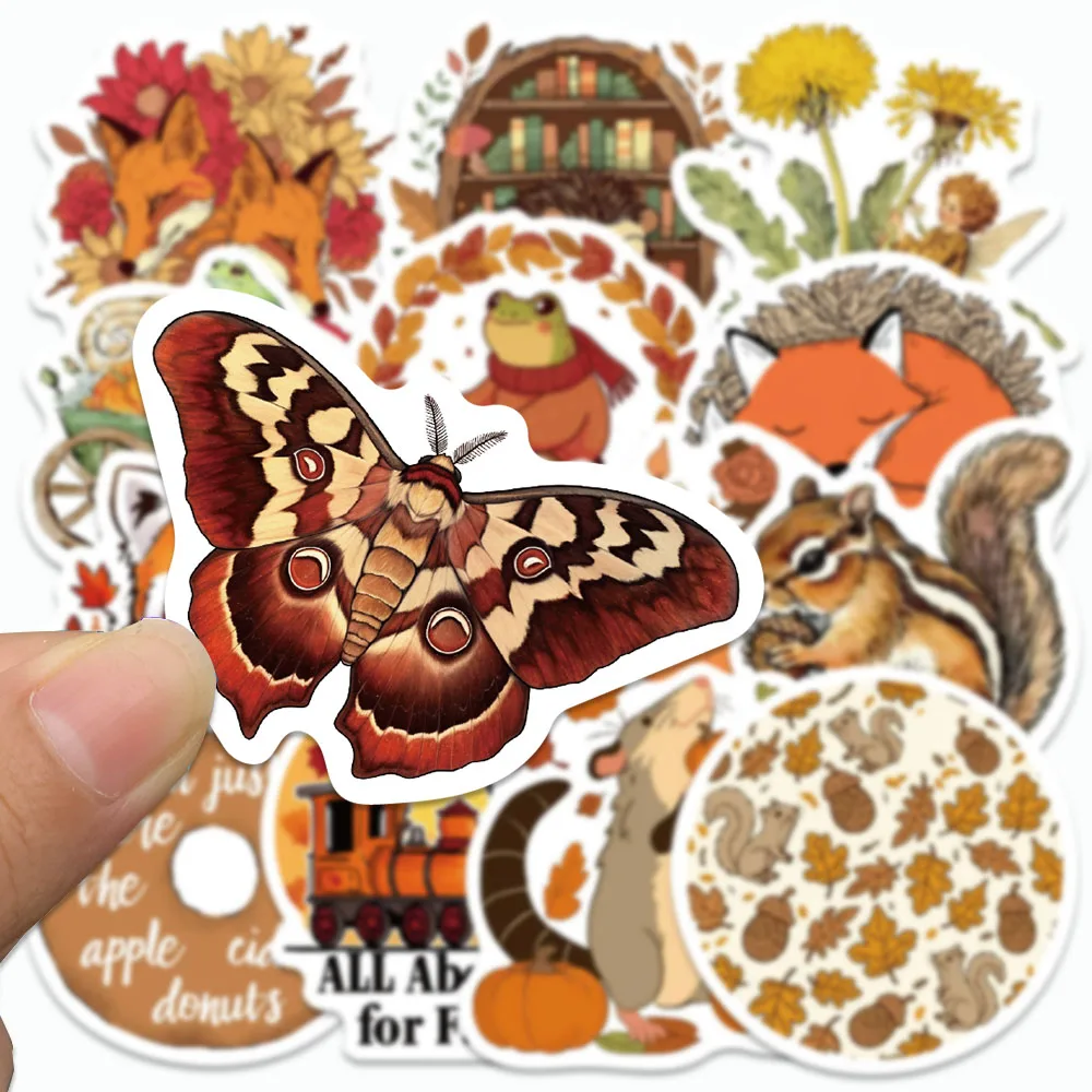 50PCS The Season Of Falling Leaves Stickers Cartoon Pine Cone Decals For Laptop Suitcase Refrigerator Notebooks Graffiti Sticker