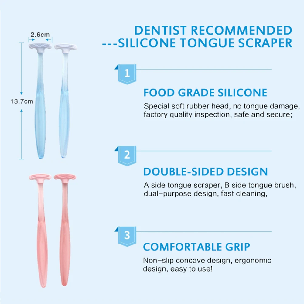 Soft Silicone Tongue Scraper Fresh Mouth Breath Tongue Coated Cleaner Brush Personal Oral Care Hygiene Cleaning Tool Double Side