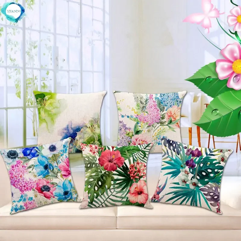 Square 45x45cm cozy couch cushion Home Decorative Pillow Quality Flamingo Parrot Pillow Lily Flowers Birds Cushion without core