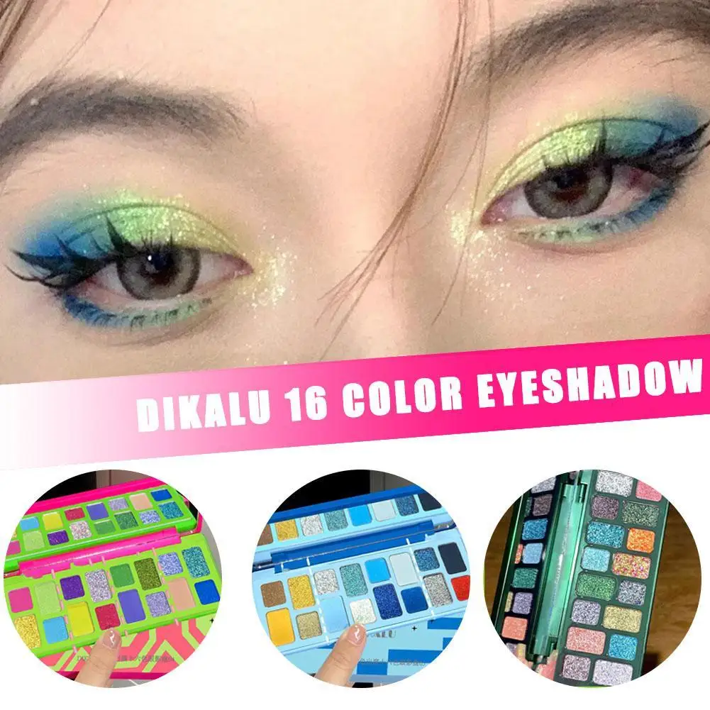 Sombra de ojos brillante, 16 colores, negro, azul, verde, diamantes nacarados, paleta de maquillaje, cosméticos