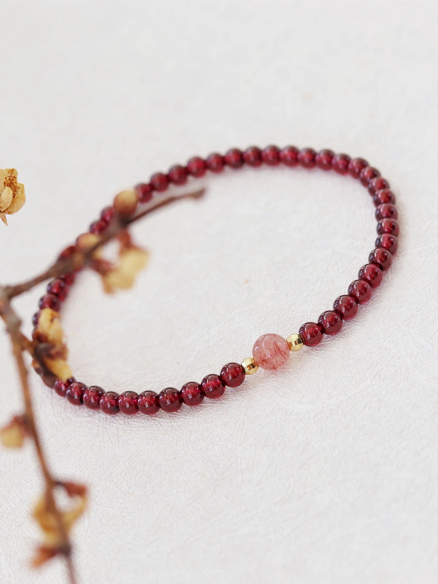 

Lii Ji Real Stone Garnet Strawberry Quartz Bracelet 925 Sterling Silver Gold Plated Birthday Gift Women Jewelry