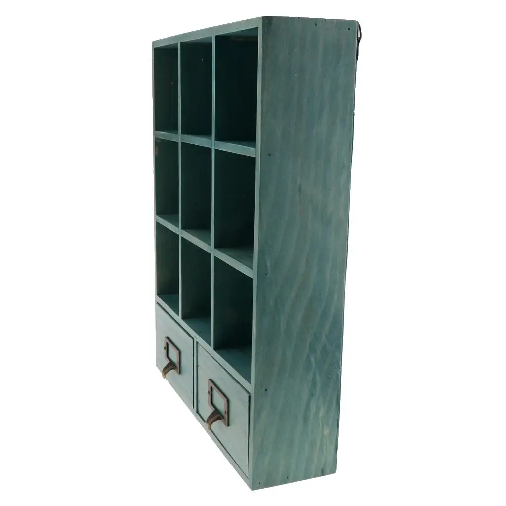 Desktop Storage Shelf Pine Wood Display Cabinet with Drawers Multi Purpose Organizer for Bedroom Storage