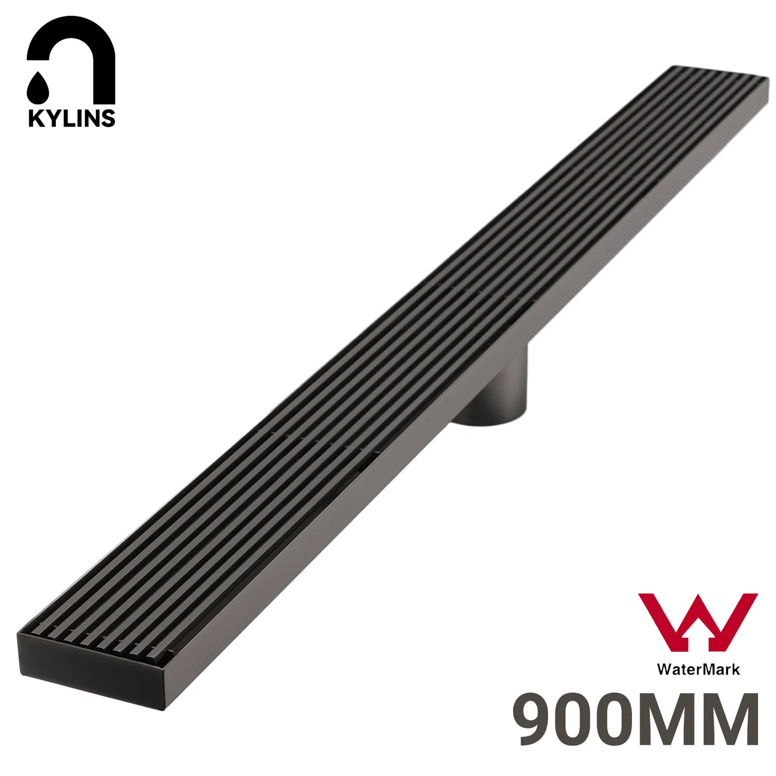 **Sydney Stock** KYLINS Shower Grate Gun Metal 900mm Slim Linear Stripe Fence Floor Drain 50mm Outlet