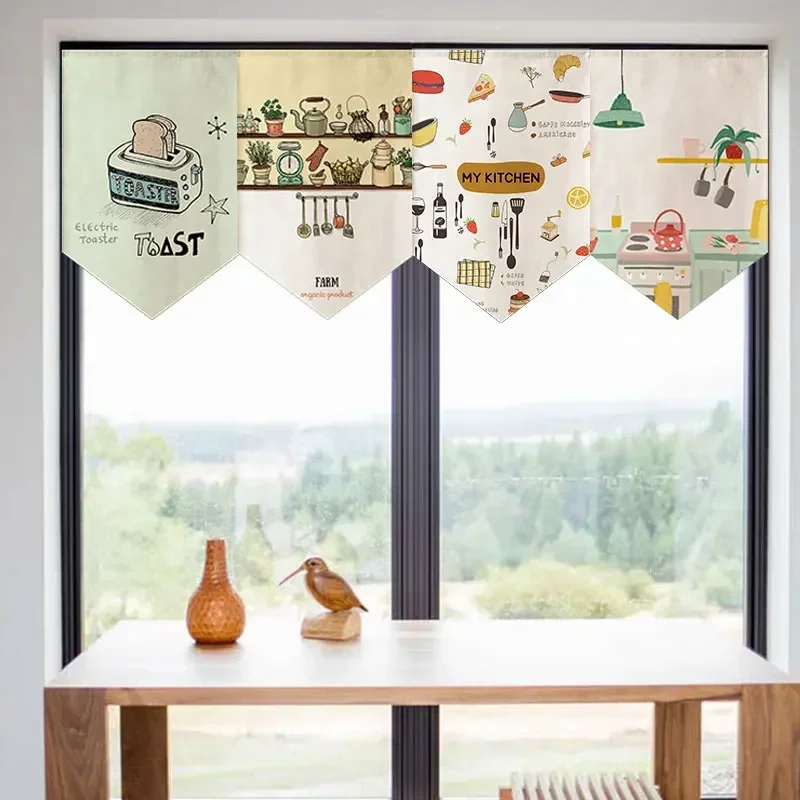 Nordic Triangle Short Curtain Simplicity Cartoon Doorway Half Curtains for Sushi Shop Kitchen Bedroom Cafe Decorative