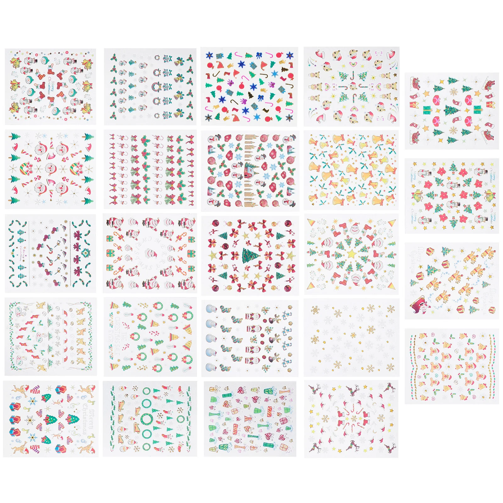 

24 Sheets Nail Stickers Clear Pattern and Bright Colors Decals Christmas Winter Decoration for Nails Xmas Snowman DIY Pe