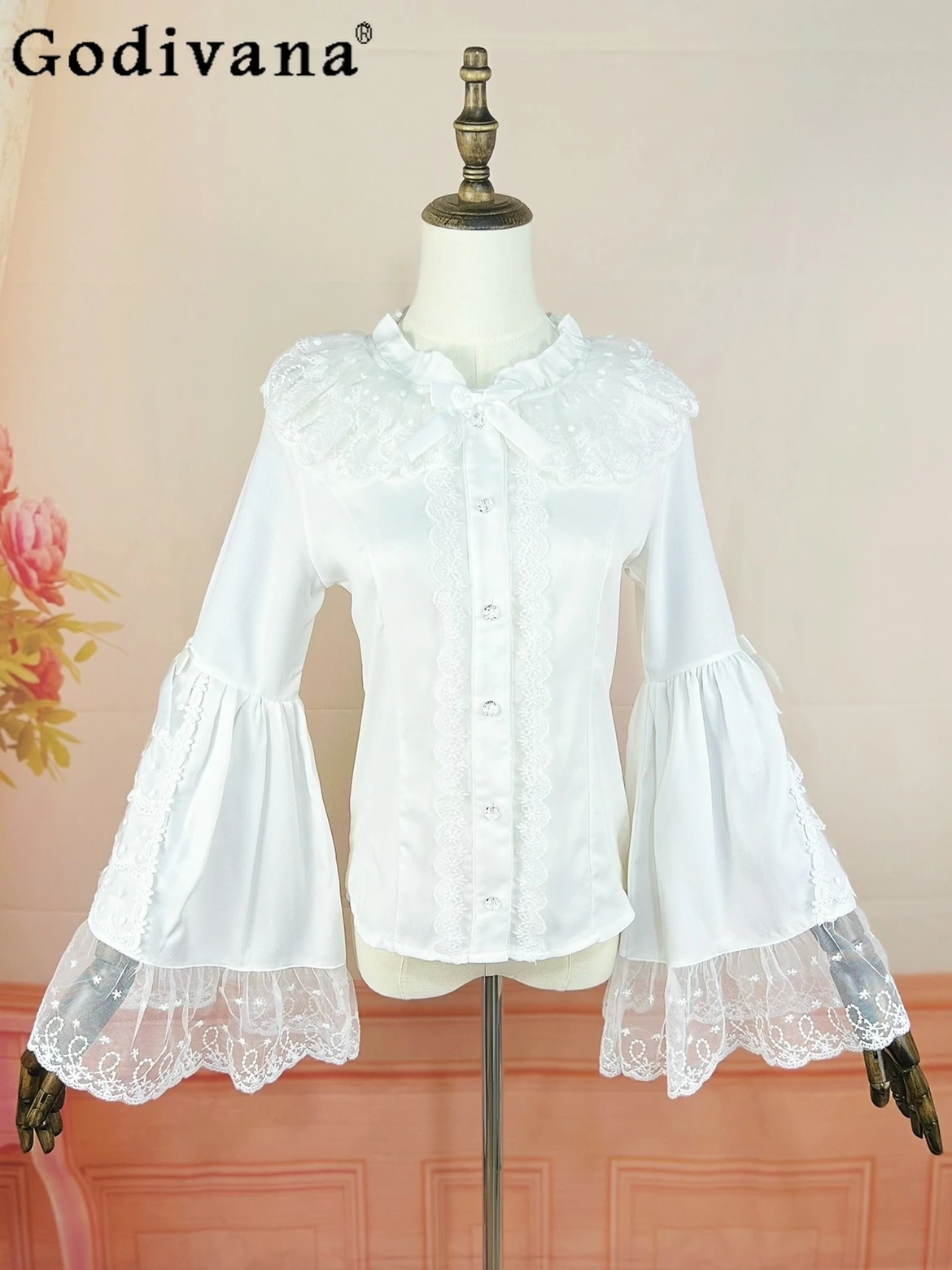 

Japanese Original Lolita Long Sleeve Shirt Gorgeous Princess Sleeve Inner Wear Palace Style Elegant Retro Lady Versatile Blouse