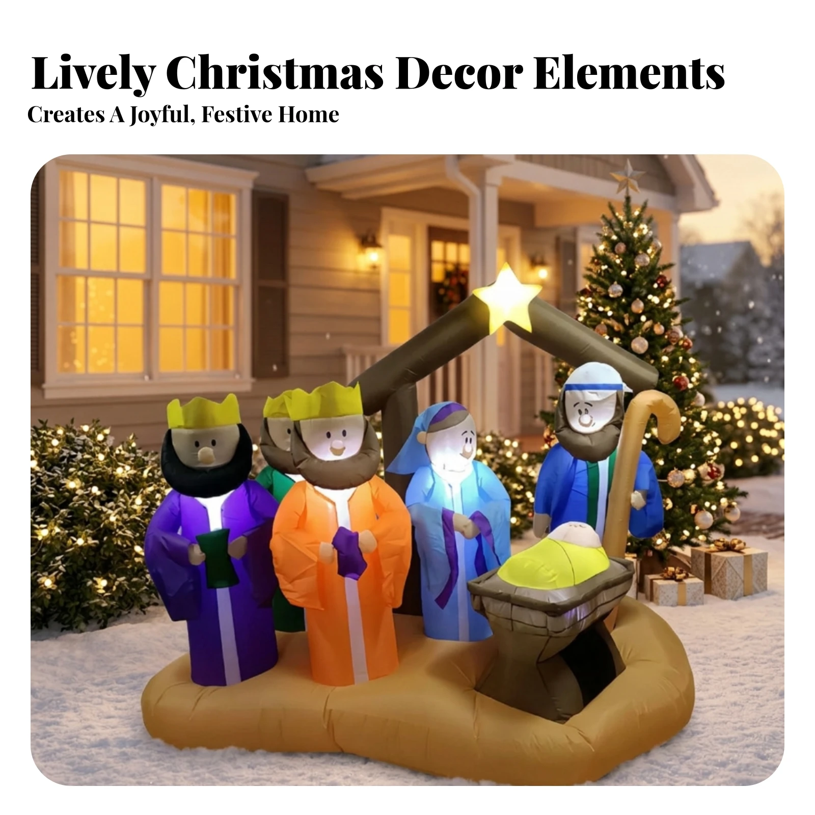 Inflatable Nativity Scene Robed Figures Yard Nativity Display Fan Powered for Outdoor