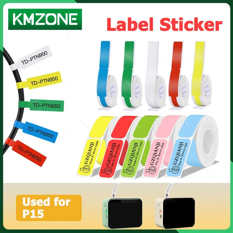 Label Paper Sticker Multi Size 15x30mm 12x30mm White Transparent Tape P15 Thermal Printer Colorful Adhesive Cable Waterproof