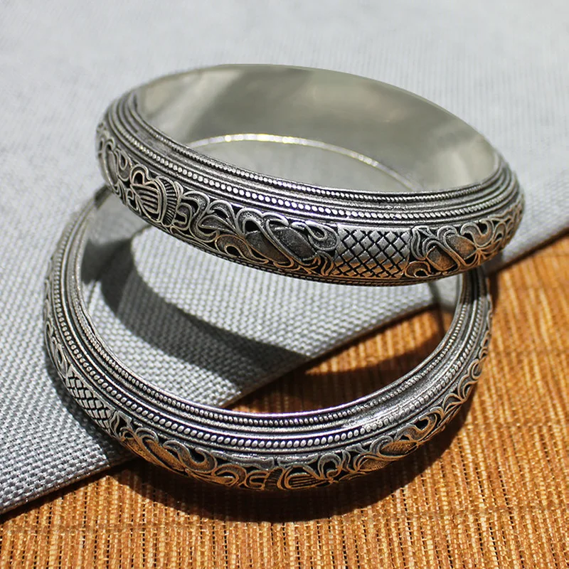 Miao Handmade Jewelry, Popular Accessory , New Ethnic Style Hollow Cloisonné Vintage Silver Bracelet