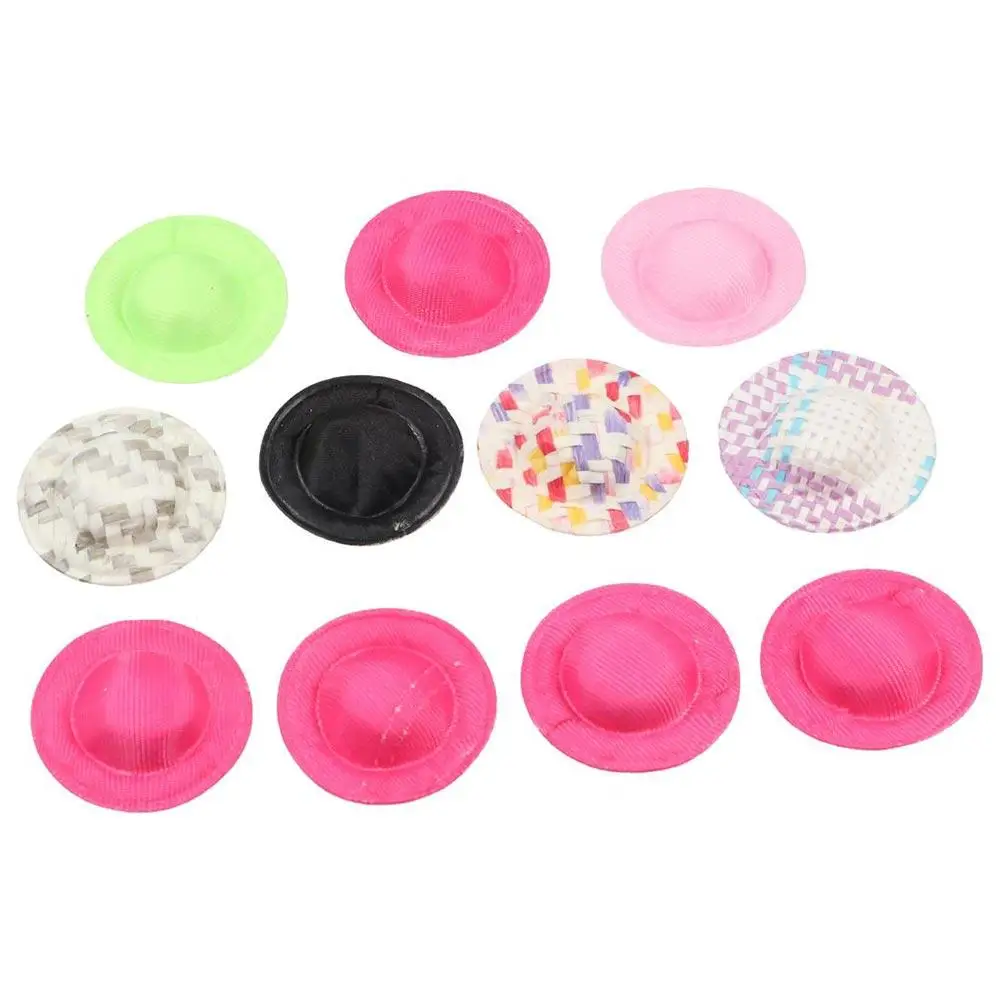 10PCS Cotton Mixed Styles Small Cap Hand Weaved Mixed Color Mini Cotton Doll Hat Cute Mini Doll House Ornament Girls Gift