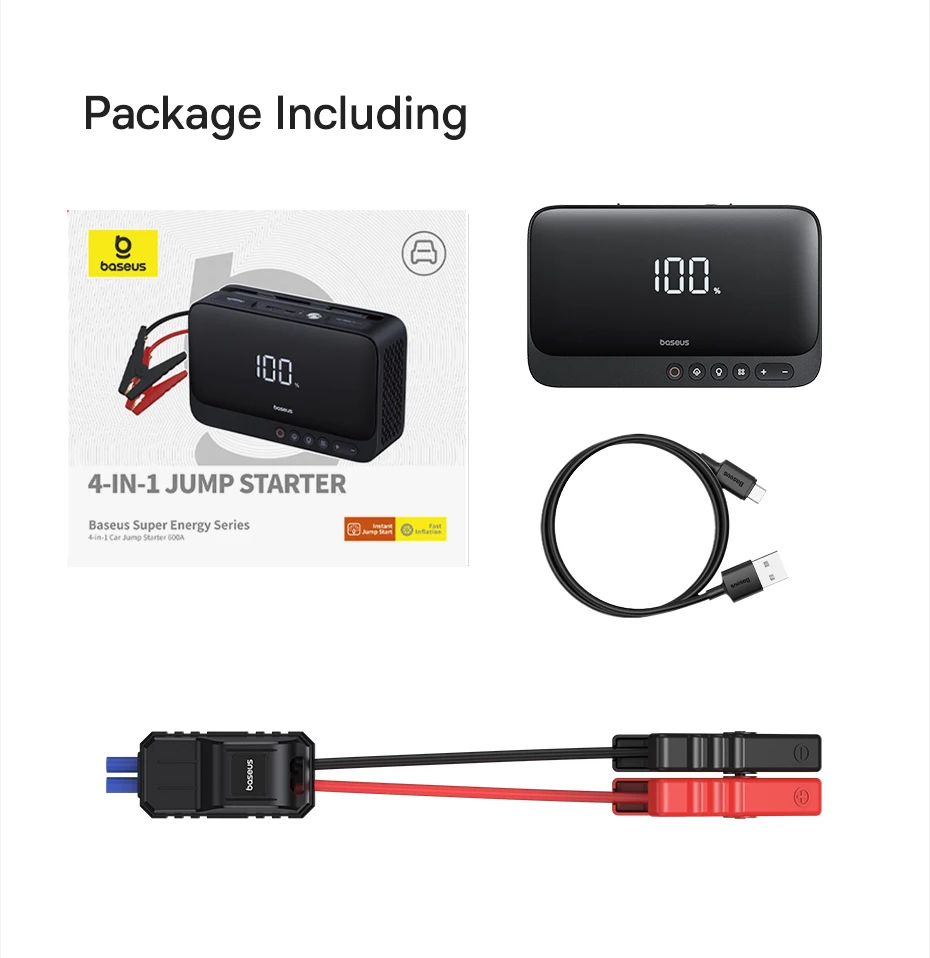 Baseus 4-in-1 Starthilfegerät 600A, Auto-Starthilfe, Powerbank, Multifunktions-Luftpumpe für Autobatterie, Reifenfüller – Detail 23