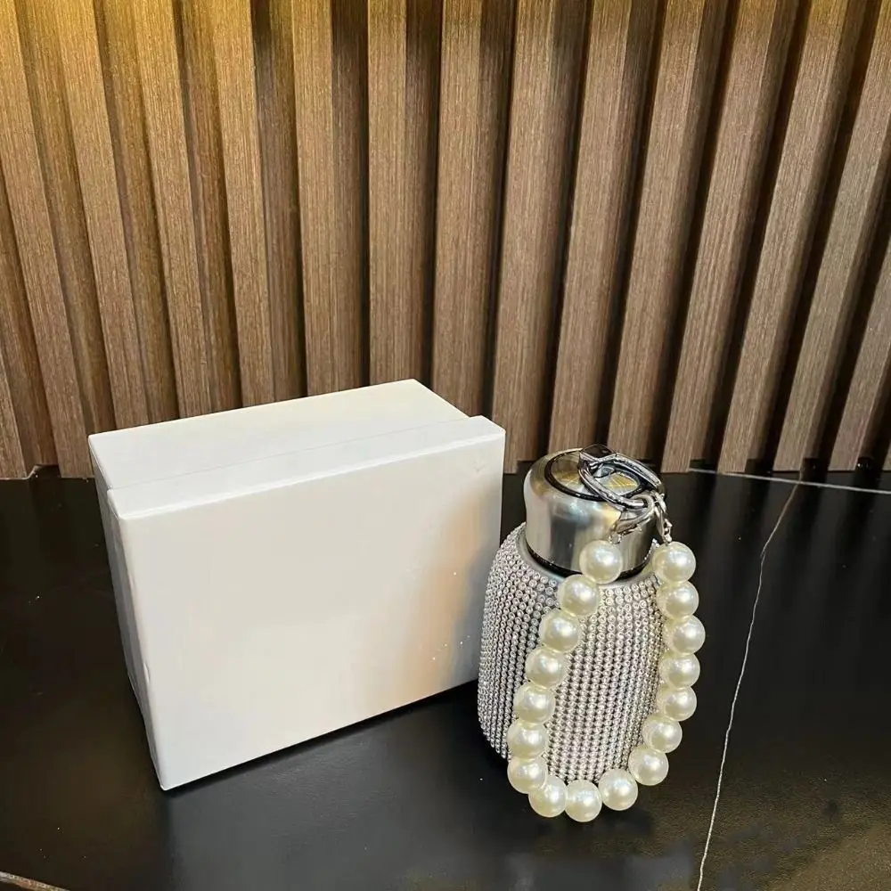 300ml Rhinestone Thermos Cup Bling Leak-Proof Glitter Coffee Cup Creative with Chain Stainless Steel Water Bottle Girl Gift
