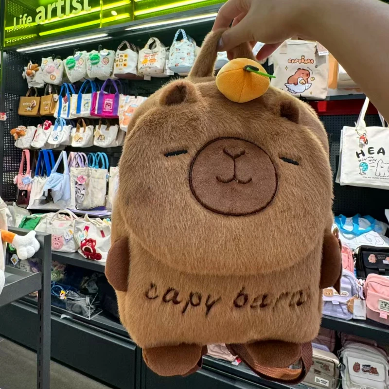 Kawaii Capybara Plüsch Rucksack Große Kapazität Capybara Schultasche Cartoon Orange Tier Umhängetasche Paar Rucksack Tasche Geschenk