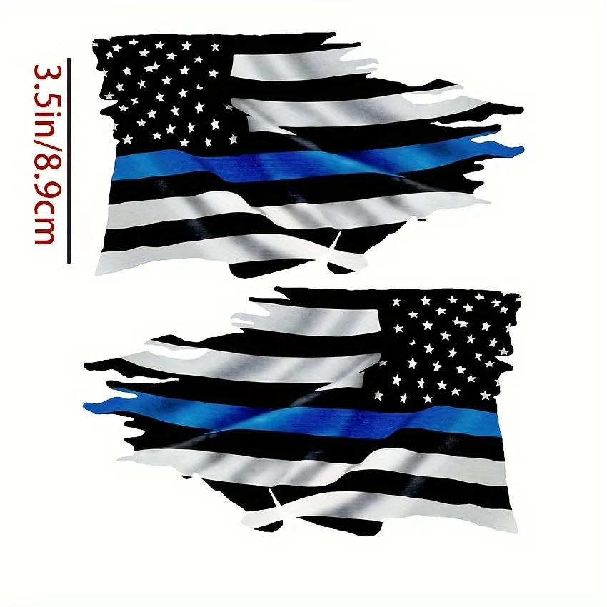 2PCS/SET Thin Blue Line US Flag Sticker, Vinyl Decal for Cars, Gear, Decor–Respectful Accessory for Law Enforcement Supporters