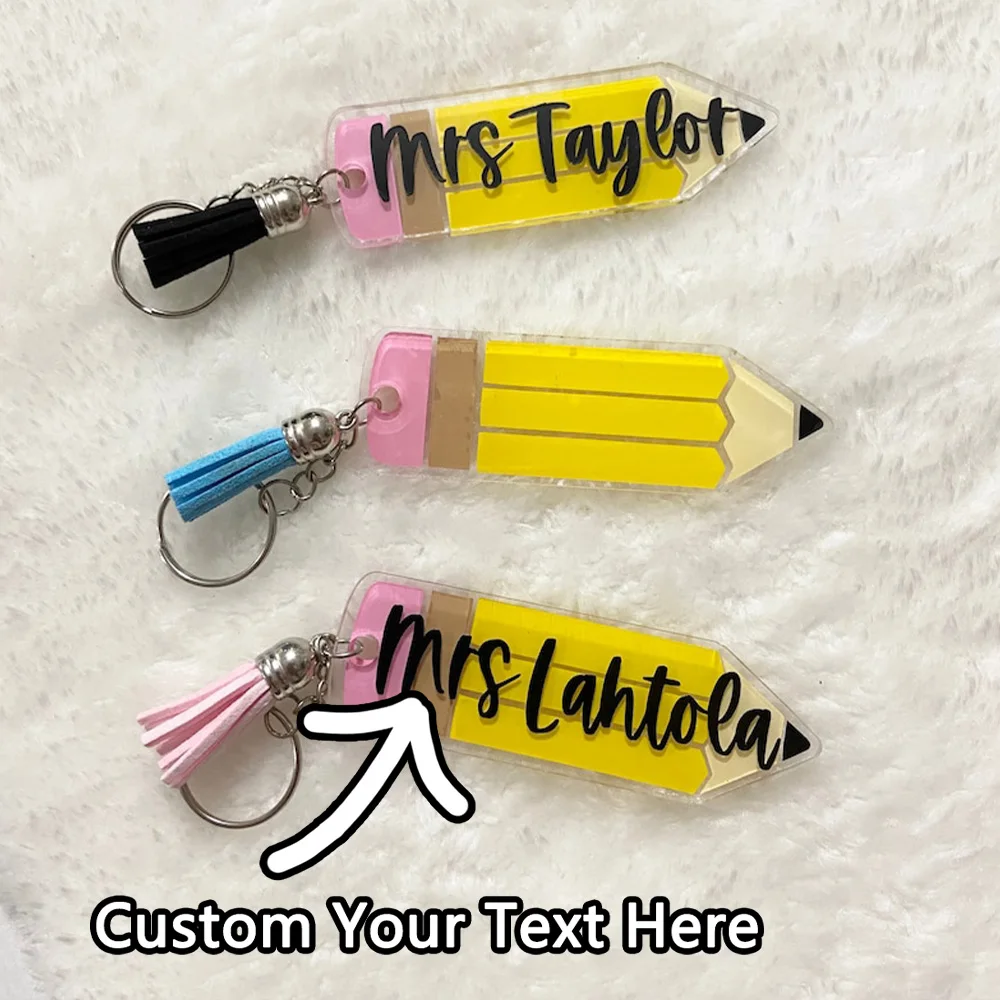 1PC Custom PMMA Keychain - Personalized Engraved Name, Pencil Design, DIY, Laser Engraved, Ideal Daily Use Accessory & Cute Gift