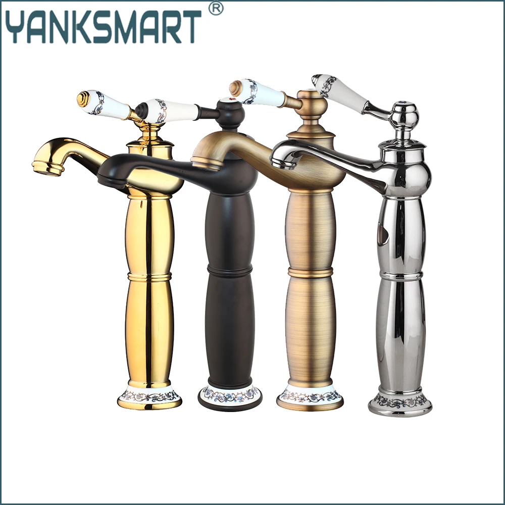 

YANKSMART Vintage Bathroom Faucet Brass Basin Single Handle Hot and Cold Torneiras Deck Mounted Sink Mixer Water Tap Bath Crane